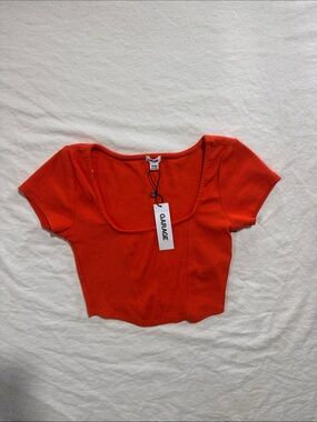 Garage Scoop Neck Ribbed Crop Top- Y2K Baby Tee- Vibrant Orange